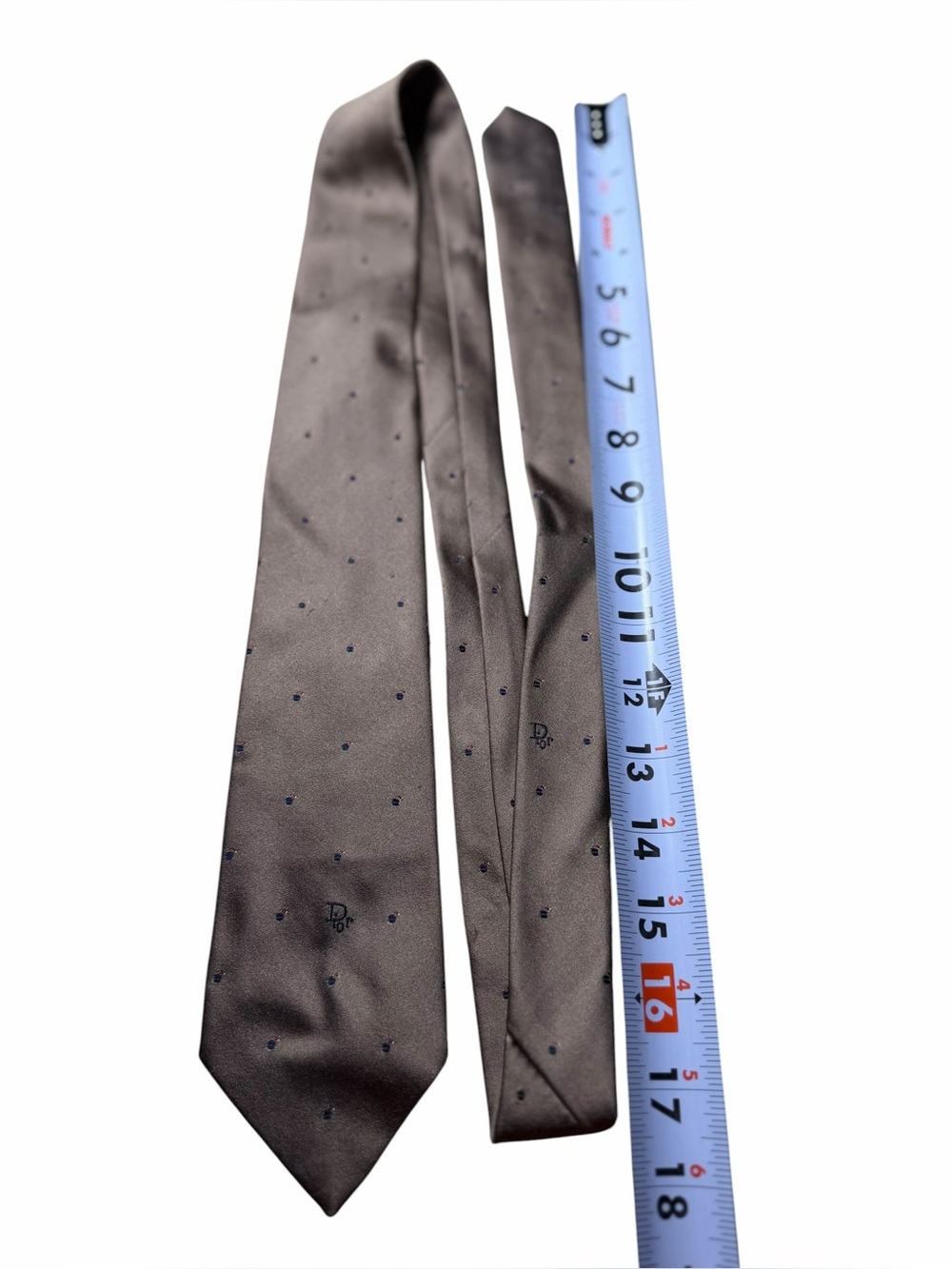 Christian Dior Vintage Silk Tie Brown Gray Mini Logo Pattern Made in Italy - Picture 8 of 10